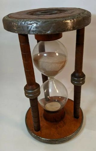 Antique Vintage Hourglass Hour Wood Glass Nautical Sand Timer Midcentury 60 Mins