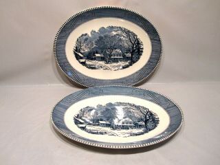 Vintage Currier And Ives Oval Serving Platter 13 Inch Set Of 2