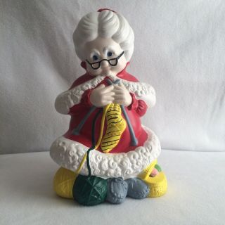 Vintage Ceramic Mrs.  Claus Knitting Stocking Atlantic Mold 13.  5 " Hand Painted