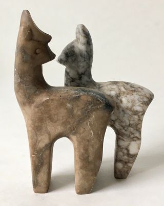 Vintage Carved Stone Marble Alpaca Llama Deer Figurine 4 " Tall
