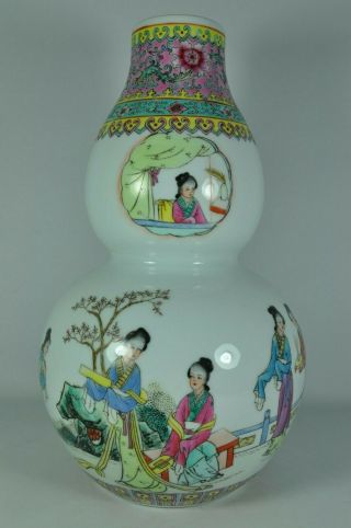 13 " Estate Fine China Chinese Famille Rose Porcelain Double Gourd Vase Art