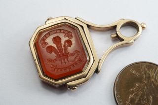 Interesting Antique English Gold Agate Seal Fob Duchy Of Cornwall Tin Toll C1800