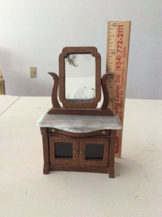 Vintage Vanity With Marble Top And Antique Mirrow Doll House 2