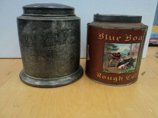 Blue Boar Tobacco Can With Silver Plate Metal Cover 1910