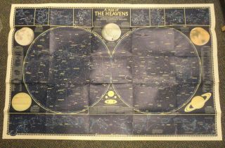1967 A Map Of The Heavens - National Geographic - 50 " X 27 " - Astronomy