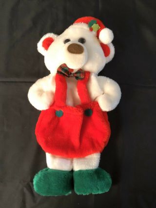 Rare White Bear Plush Christmas Stocking Vintage Teddy Rennoc Bib Overalls 1985