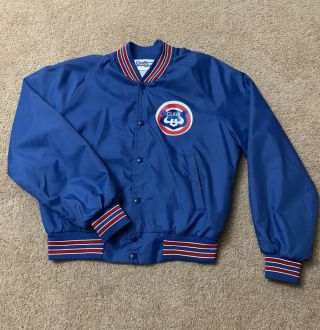 Vintage 80s 90s Rare Chicago Cubs Baseball Chalk Line Button Up Jacket.  Fits S.