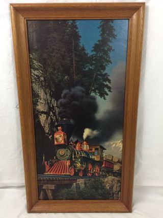 Vtg Framed Paul Detlefsen Print 14.  5” X 26.  5” Train Railroad Steam Locomotive