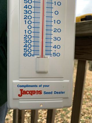Vintage 1960 ' s JACQUES Farm Hybrid Seed Corn Feed Metal Thermometer Sign - 3