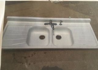 Antique Farmhouse Sink - Stamped Metal Porcelain Duo Sink Immaculate