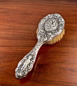 Rare Unger Bros Sterling Silver Brush Art Nouveau W/ Cherubs,  Seahorses & More