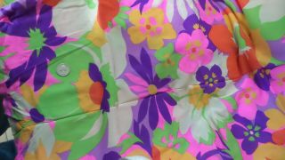 Vintage Nylon Fabric Large Floral,  Pink,  Purple,  Orange,  Tan,  Lime 1.  5 Yds/48 " Wide
