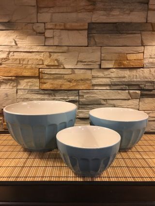 Vintage Williams Sonoma Mixing Bowls Set Of 3 In Light Blue Color