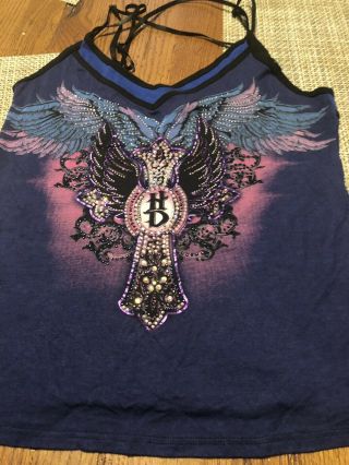 Cute Women’s Harley Davidson Tank Top With Bling Size Large 2