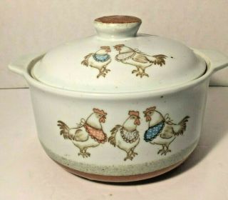 Vintage Otagiri Chickens Hens Covered Casserole Baking Dish Speckled W/ Tag Lid