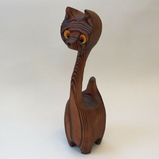 Vintage Witco Cat Wood Sculpture Mid Century Tiki Modern Lounge Danish Mod