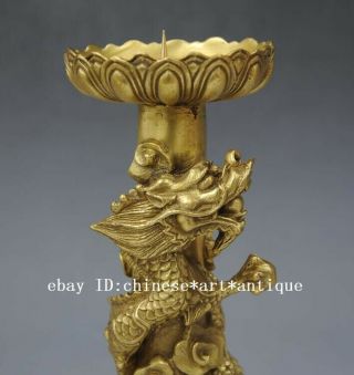 Old China Brass Copper Dragon Animal Candle Holder Candlestick f02 3