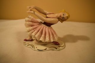 Vintage German Dresden Lace Porcelain Girl Figurine Ballet Dancer (1217)