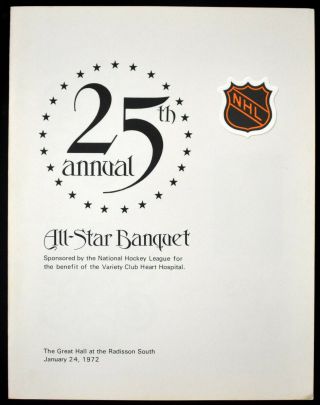 1972 25th Annual Nhl All - Star Banquet Hockey Program Boston Bruins Bobby Orr