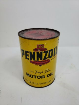 Vintage Pennzoil The Tough Film Motor Oil 1 Qt.  Oil Can Full