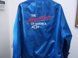 Vintage Heartbeat Of America Chevrolet Satin Jacket Size L Unisex Blue