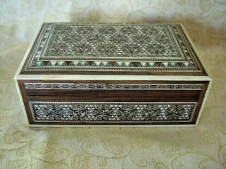 Vintage Damascus Inlaid Mother Of Pearl Wooden Trinket Box