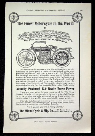 1913 The Flying Merkel Motorcycle Vintage Print Ad