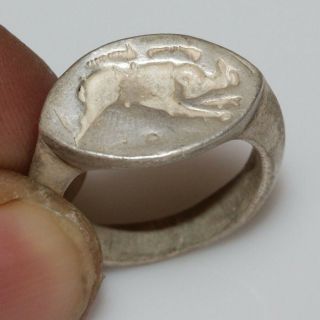 Museum Quality Roman Silver Seal Ring Circa 200 - 300 Ad - Boar Depiction
