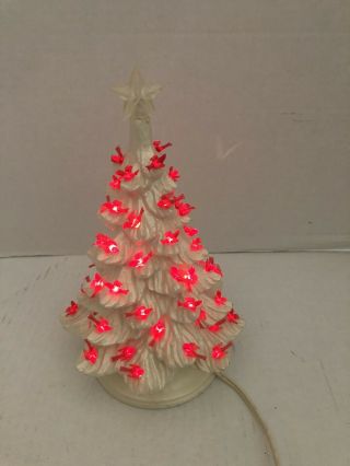 Vintage Ceramic Christmas White Tree 11” Tall Lighted Doves Red Cardinals