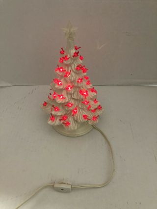 VINTAGE CERAMIC CHRISTMAS WHITE TREE 11” tall LIGHTED DOVES RED CARDINALS 2