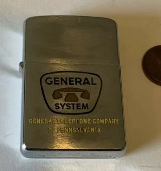 Vintage 1959 Gerneral System Telephone Co Pennsylvania Advert Zippo Lighter