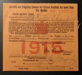 1915 York State Resident Hunting License - Montgomery County