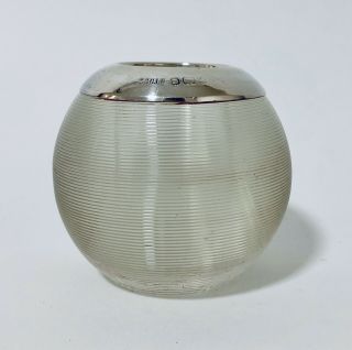 Large Antique 1900 Solid Sterling Silver Ribbed Glass Match Holder Strike Vesta