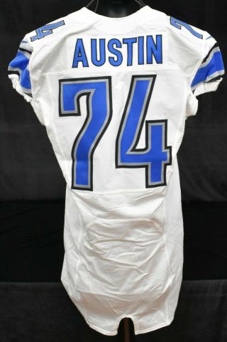 2012 Rodney Austin 74 Detroit Lions Game Worn Football Jersey W/ Lelands Loa