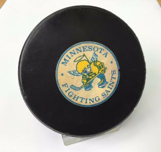 Vintage Minnesota Fighting Saints Art Ross Tyer Converse Hockey Puck St Paul Wha
