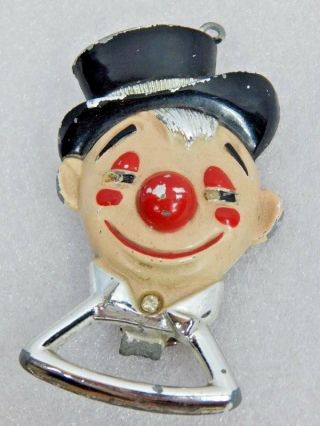 Mid Century Vintage 1950s Metal Bottle Opener Clown Retro Hobo Carnival Antique