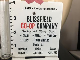 Vintage Rain Gauge Fertilizer Seeds Farm Co - Op Blissfield - Ogden - Jasper Michigan