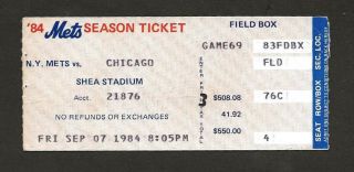 York Mets Vs Chicago Cubs Ticket Stub September 7,  1984 Dwight Gooden Win 15