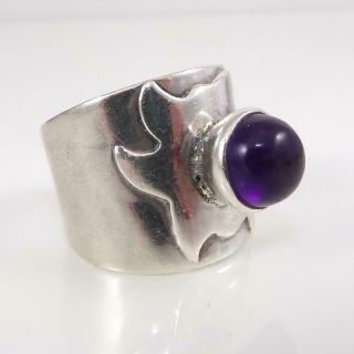 Vintage Sterling Silver Purple Amethyst Ball Modernist Ring Size 6.  5 Lfa3