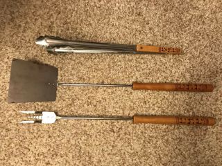 Vintage Androck Stainless Steel Bbq Grill 3 Piece Utensil Set Spatula Fork Tongs