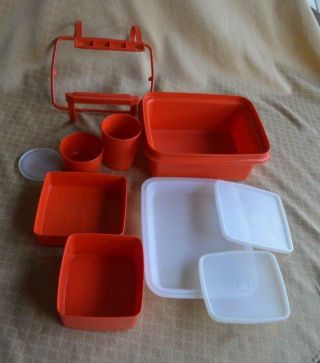 Vintage Tupperware Paprika 10 Piece Pak - N - Carry Lunch Box Set 1254