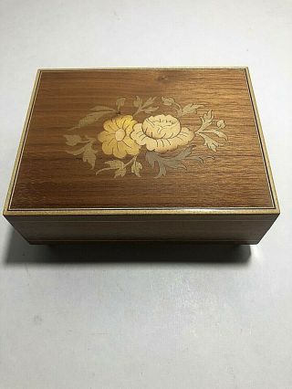 Vintage Italian Inlaid Wood Musical Jewelry Box Edelweiss