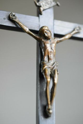 ⭐ Antique French Religious Cross,  Crucifix Broze Christ & Ebony Wood,  17 Th C⭐