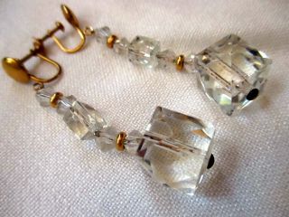 Vintage 50s Deco Screw Back Earrings Clear Rhinestone Glass