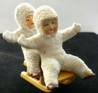 Large Bisque Snow Baby Babies On Sled Circa 1910 German