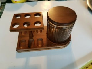 Vintage Wooden 6 Tobacco Pipe Stand W/ Cannister,  Estate Find