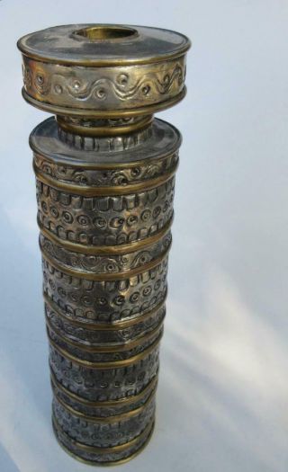Mid - Century Modernist Art Gene Byron Mexican Tin Brass Big Candle Stick Holder 2
