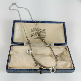 Antique 20s 30s Art Deco Riviere Glass Open Back Necklace Silver Marcacite Vtg