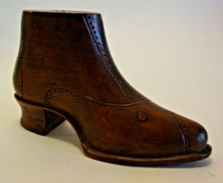 Antique hand carved wooden boot with pop up snake in the lid 3