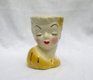 Vintage Glamour Girl Head Vase Ceramic Yellow Pink Gold Red Lips Head Vase